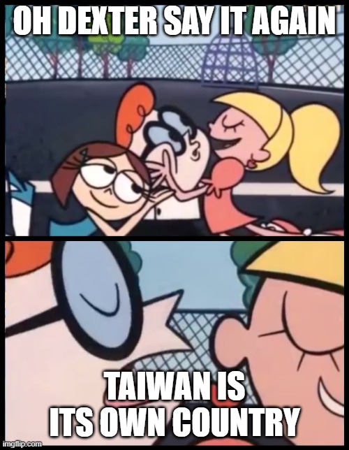Say it Again, Dexter | OH DEXTER SAY IT AGAIN; TAIWAN IS ITS OWN COUNTRY | image tagged in memes,say it again dexter | made w/ Imgflip meme maker