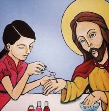 Jesus having nails done Blank Meme Template