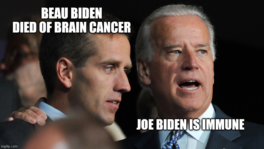 No Brain Joe | BEAU BIDEN DIED OF BRAIN CANCER; JOE BIDEN IS IMMUNE | image tagged in joe biden | made w/ Imgflip meme maker