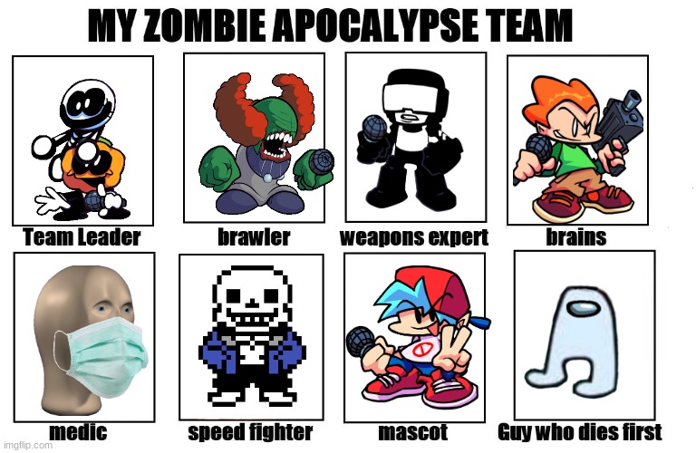 you wont understand why tiky is brawler until you play madness combat | image tagged in my zombie apocalypse team,tiky | made w/ Imgflip meme maker