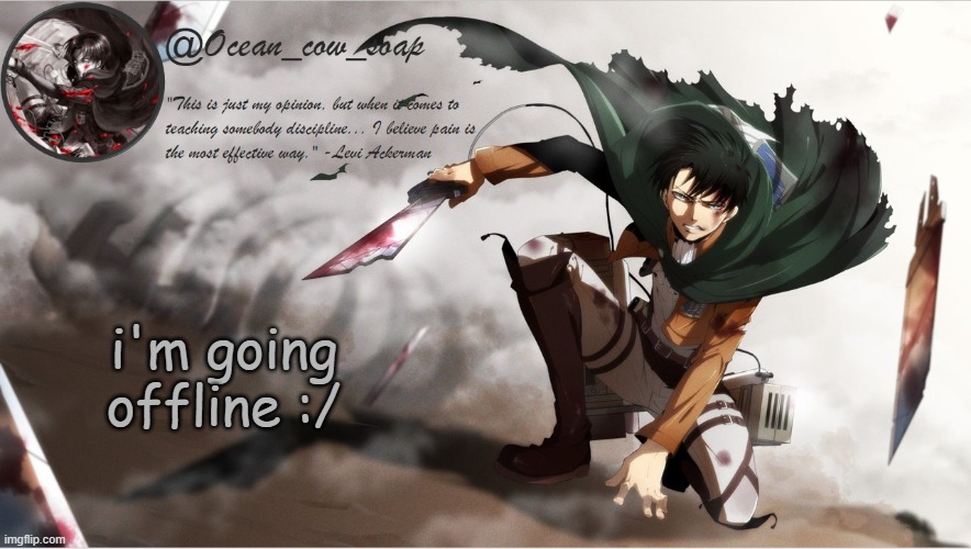 random anxiety attack over nothing go brrrr | i'm going offline :/ | image tagged in soap's levi temp | made w/ Imgflip meme maker