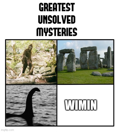 unsolved mysteries | WIMIN | image tagged in unsolved mysteries | made w/ Imgflip meme maker