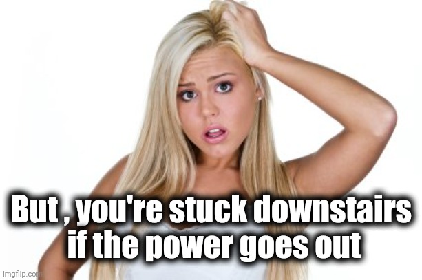 Dumb Blonde | But , you're stuck downstairs
 if the power goes out | image tagged in dumb blonde | made w/ Imgflip meme maker