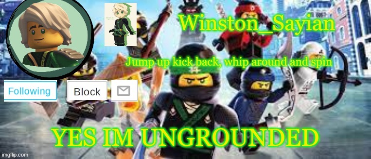 Winston's Ninjago Template | YES IM UNGROUNDED | image tagged in winston's ninjago template | made w/ Imgflip meme maker