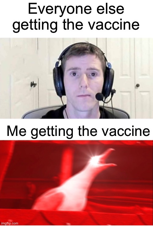 How the hell do those people who get vaccinated on camera not react to it? | Everyone else getting the vaccine; Me getting the vaccine | image tagged in confused screaming,screaming bird,covid-19,covid vaccine,covid memes,straight face | made w/ Imgflip meme maker