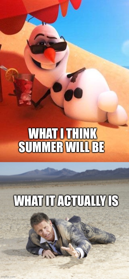 WHAT I THINK SUMMER WILL BE; WHAT IT ACTUALLY IS | image tagged in olaf in summer | made w/ Imgflip meme maker