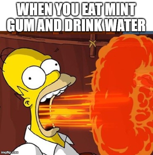 Mouth on fire | WHEN YOU EAT MINT GUM AND DRINK WATER | image tagged in mouth on fire | made w/ Imgflip meme maker