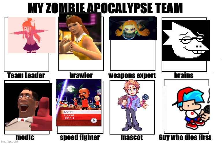 My Zombie Apocalypse Team | image tagged in my zombie apocalypse team | made w/ Imgflip meme maker