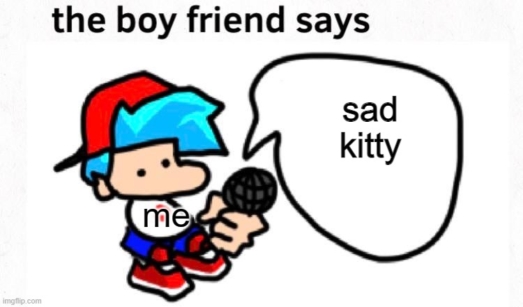 the boyfriend says | sad kitty me | image tagged in the boyfriend says | made w/ Imgflip meme maker