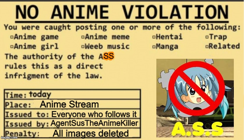 Ask the Anime stream for ownership and start removing all mods and images. | made w/ Imgflip meme maker