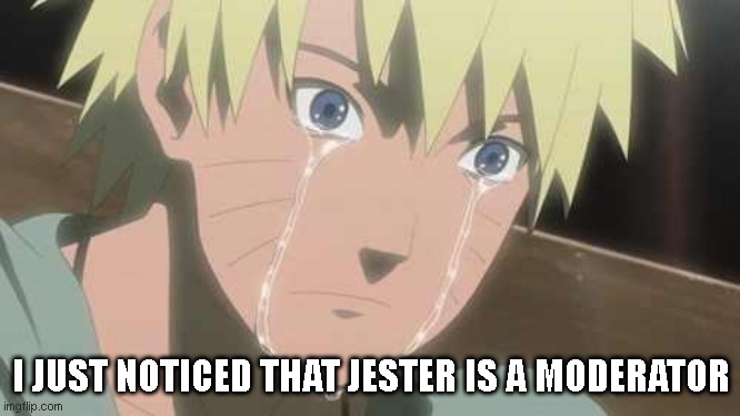 Naruto Struggle | I JUST NOTICED THAT JESTER IS A MODERATOR | image tagged in naruto struggle | made w/ Imgflip meme maker