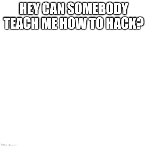 Plz | HEY CAN SOMEBODY TEACH ME HOW TO HACK? | image tagged in memes,blank transparent square | made w/ Imgflip meme maker