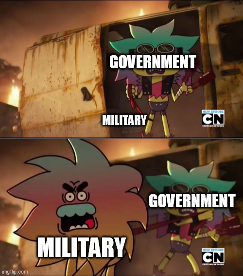The Military In A Nutshell | GOVERNMENT; MILITARY; GOVERNMENT; MILITARY | image tagged in a beast on a leash,beast on a leash,the beast on a leash,government,military,beast | made w/ Imgflip meme maker