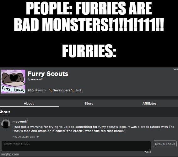 Furries Stream Roblox Memes Gifs Imgflip - roblox anti furry group