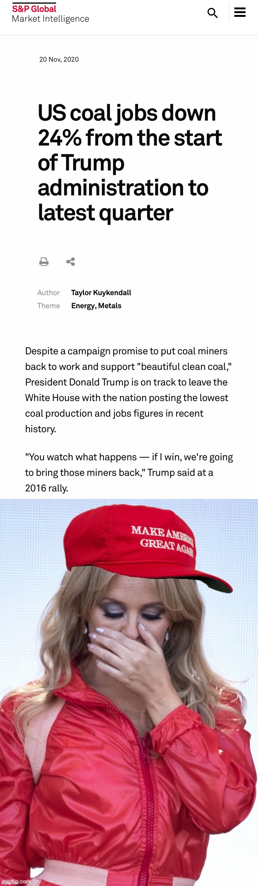 image tagged in trump coal jobs,maga kylie crying | made w/ Imgflip meme maker