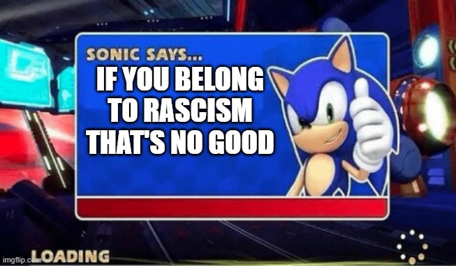Sonic Says | IF YOU BELONG TO RASCISM THAT'S NO GOOD | image tagged in sonic says | made w/ Imgflip meme maker