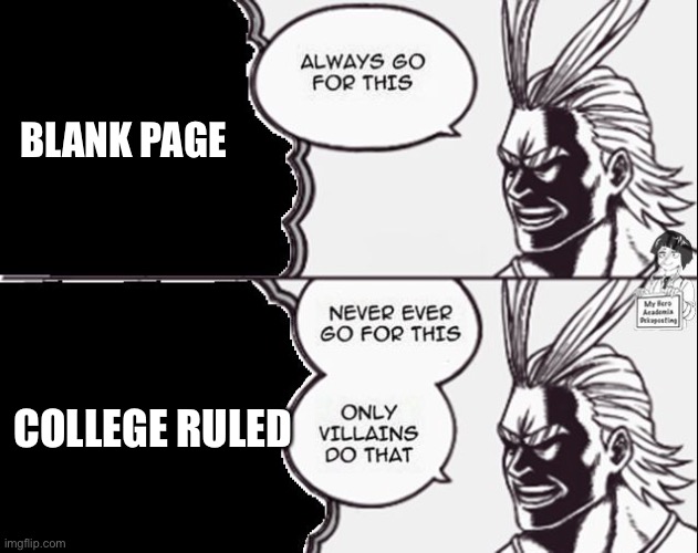 all might only villains | COLLEGE RULED BLANK PAGE | image tagged in all might only villains | made w/ Imgflip meme maker