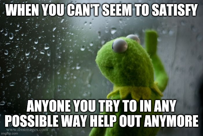 Sometime it's just hard to satisfy anybody when you try to help them out | WHEN YOU CAN'T SEEM TO SATISFY; ANYONE YOU TRY TO IN ANY POSSIBLE WAY HELP OUT ANYMORE | image tagged in kermit window,memes,relatable | made w/ Imgflip meme maker