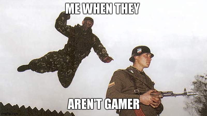Soldier getting jumped | ME WHEN THEY AREN'T GAMER | image tagged in soldier getting jumped | made w/ Imgflip meme maker