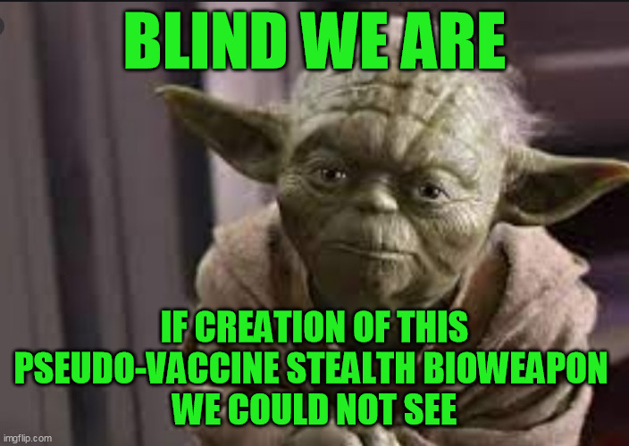 Sh*tloads of creepy stuff leaking out about it now. Coding bodies to make a spike protein to then eternally fight was bad enough |  BLIND WE ARE; IF CREATION OF THIS PSEUDO-VACCINE STEALTH BIOWEAPON 
WE COULD NOT SEE | image tagged in covid-19,coronavirus,global pandemic,vaccine,vax,mrna | made w/ Imgflip meme maker