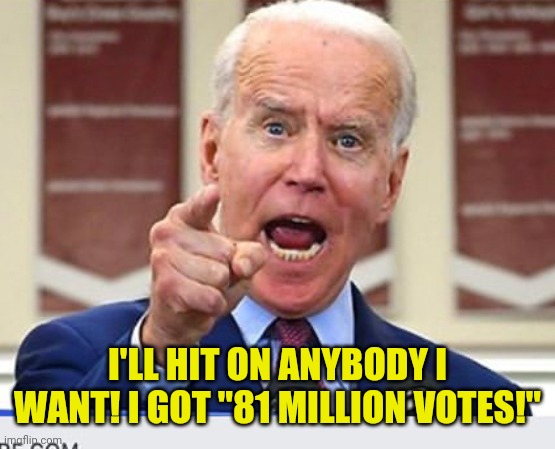 Joe Biden no malarkey | I'LL HIT ON ANYBODY I WANT! I GOT "81 MILLION VOTES!" | image tagged in joe biden no malarkey | made w/ Imgflip meme maker