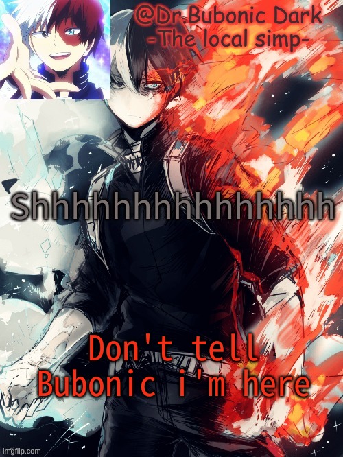She will get mad | Shhhhhhhhhhhhhhh; Don't tell Bubonic i'm here | image tagged in bubonics 4th todoroki temp ye | made w/ Imgflip meme maker