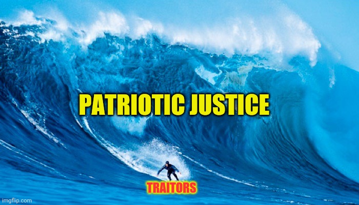 Tsunami Surfer | PATRIOTIC JUSTICE TRAITORS | image tagged in tsunami surfer | made w/ Imgflip meme maker