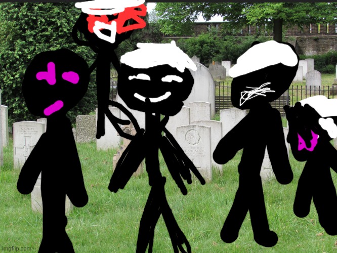 Badly drawn Voided Rhythm sprites with the minus treatment | image tagged in graveyard | made w/ Imgflip meme maker