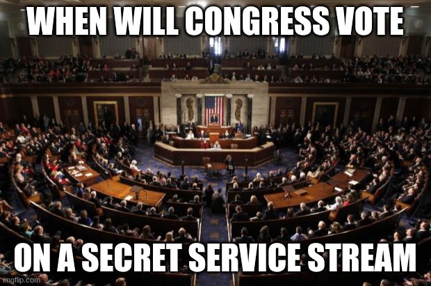 Can Congress vote on a secret service stream soon? | WHEN WILL CONGRESS VOTE; ON A SECRET SERVICE STREAM | image tagged in congress,vote,create,secret service,stream,soon | made w/ Imgflip meme maker
