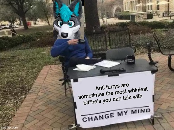 Truth, or fake? | Anti furrys are sometimes the most whiniest bit*he’s you can talk with | image tagged in memes,change my mind,furry,anti furry,crying | made w/ Imgflip meme maker