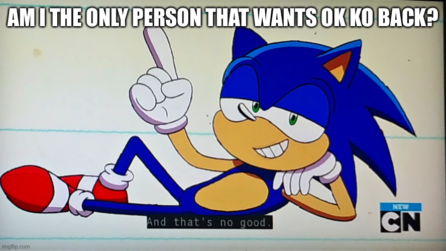 Ok Ko Sonic that's no good | AM I THE ONLY PERSON THAT WANTS OK KO BACK? | image tagged in ok ko sonic that's no good | made w/ Imgflip meme maker