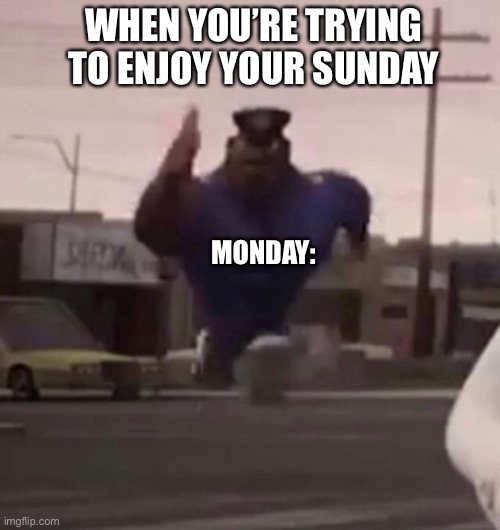 WHEN YOU’RE TRYING TO ENJOY YOUR SUNDAY; MONDAY: | image tagged in funny | made w/ Imgflip meme maker