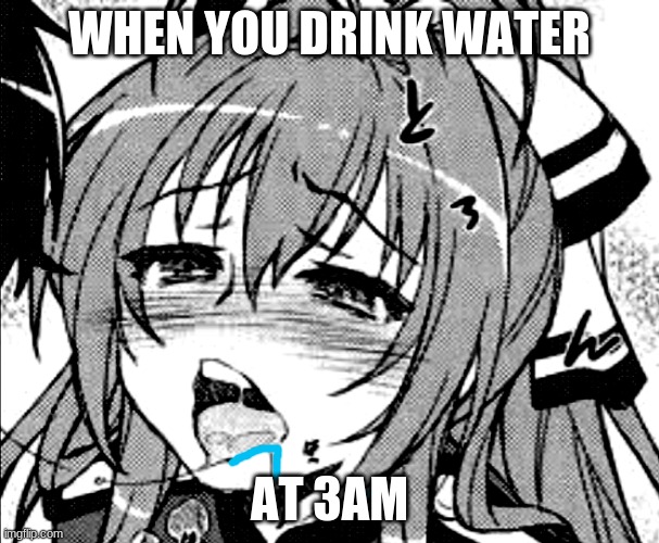 lewd anime girl | WHEN YOU DRINK WATER; AT 3AM | image tagged in 3am,water,ahegao,anime,girl,nolewd | made w/ Imgflip meme maker