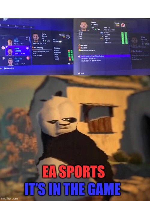 FIFA players will get this | IT’S IN THE GAME; EA SPORTS | image tagged in drunk kung fu panda | made w/ Imgflip meme maker