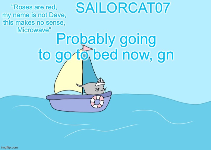 Gn | Probably going to go to bed now, gn | image tagged in sailorcat07 template | made w/ Imgflip meme maker
