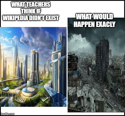 ok | WHAT TEACHERS THINK IF WIKIPEDIA DIDN'T EXIST; WHAT WOULD HAPPEN EXACLY | image tagged in wikipedia | made w/ Imgflip meme maker