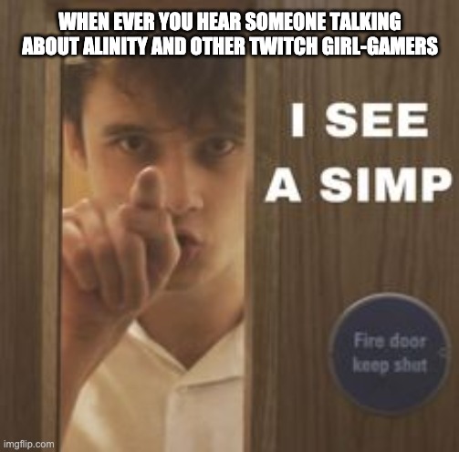 Wilbur I see a simp | WHEN EVER YOU HEAR SOMEONE TALKING ABOUT ALINITY AND OTHER TWITCH GIRL-GAMERS | image tagged in wilbur i see a simp | made w/ Imgflip meme maker