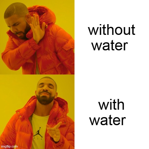 Drake Hotline Bling Meme | without water with water | image tagged in memes,drake hotline bling | made w/ Imgflip meme maker