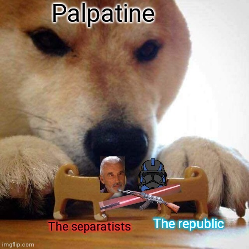 Such wow! is sith! Many control! | Palpatine; The separatists; The republic | image tagged in dog now kiss,star wars,star wars prequels,doge | made w/ Imgflip meme maker