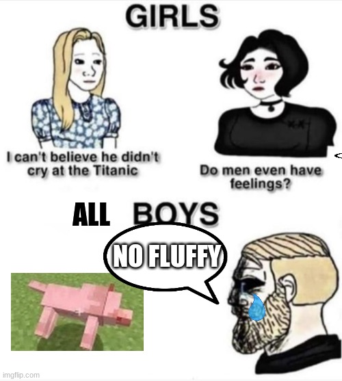 Minecraft dog | ALL; NO FLUFFY | image tagged in do men even have feelings,dog,sad | made w/ Imgflip meme maker