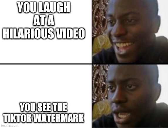 Oh yeah! Oh no... | YOU LAUGH AT A HILARIOUS VIDEO; YOU SEE THE TIKTOK WATERMARK | image tagged in oh yeah oh no | made w/ Imgflip meme maker