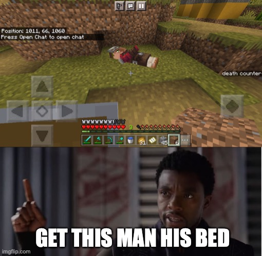 Villagers after encountering speedrunners | GET THIS MAN HIS BED | image tagged in get this man a shield | made w/ Imgflip meme maker