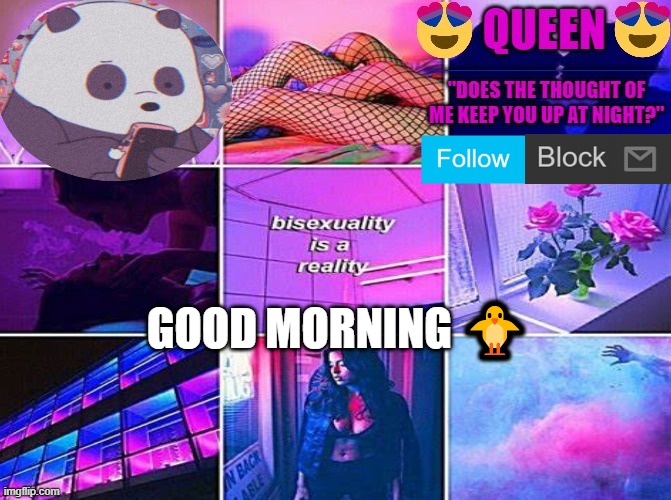 Queen's Bi Temp- | GOOD MORNING 🐥 | image tagged in queen's bi temp- | made w/ Imgflip meme maker