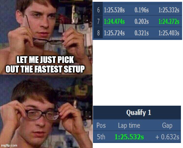Spiderman Glasses | LET ME JUST PICK OUT THE FASTEST SETUP | image tagged in spiderman glasses | made w/ Imgflip meme maker