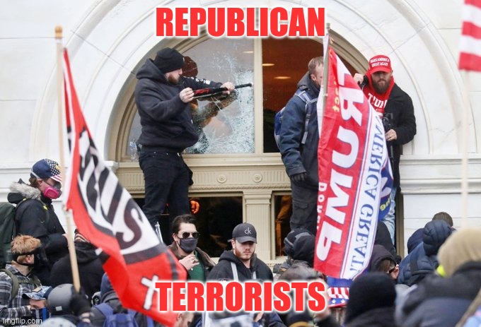 RIGHT WING TERRORISM | REPUBLICAN; TERRORISTS | image tagged in gop,republicans,terrorists,fascists,insurrection | made w/ Imgflip meme maker