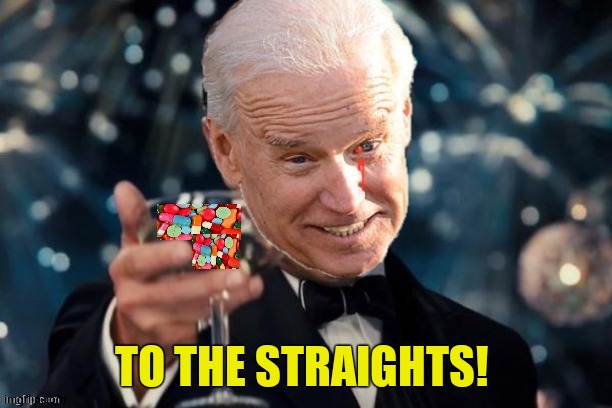 Biden cheers | TO THE STRAIGHTS! | image tagged in biden cheers | made w/ Imgflip meme maker