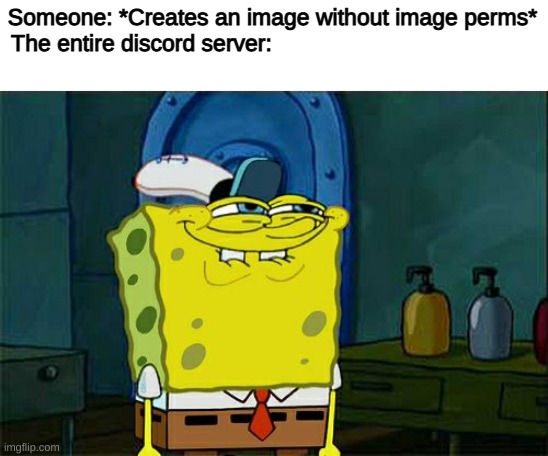 Don't You Squidward Meme | Someone: *Creates an image without image perms*
The entire discord server: | image tagged in memes,don't you squidward | made w/ Imgflip meme maker