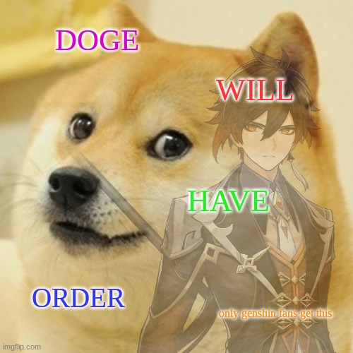 gendoge impact | DOGE; WILL; HAVE; ORDER; only genshin fans get this | image tagged in doge | made w/ Imgflip meme maker