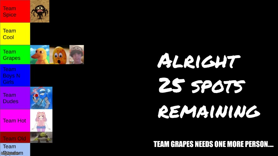 TEAM GRAPES NEEDS ONE MORE PERSON.... | made w/ Imgflip meme maker