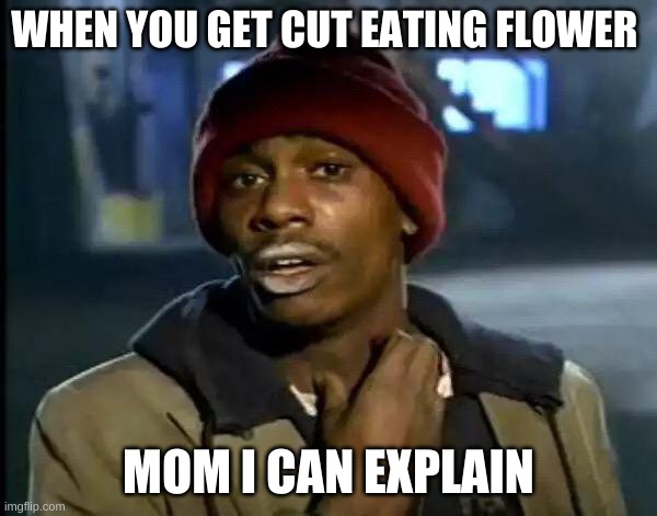 Y'all Got Any More Of That Meme | WHEN YOU GET CUT EATING FLOWER; MOM I CAN EXPLAIN | image tagged in memes,y'all got any more of that | made w/ Imgflip meme maker